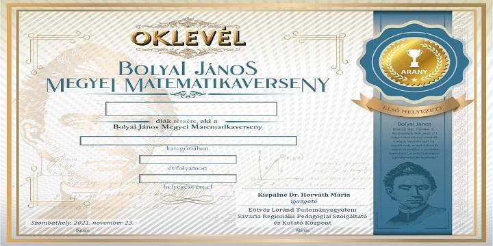 Bolyai János Megyei Matematikaverseny eredményhirdetése